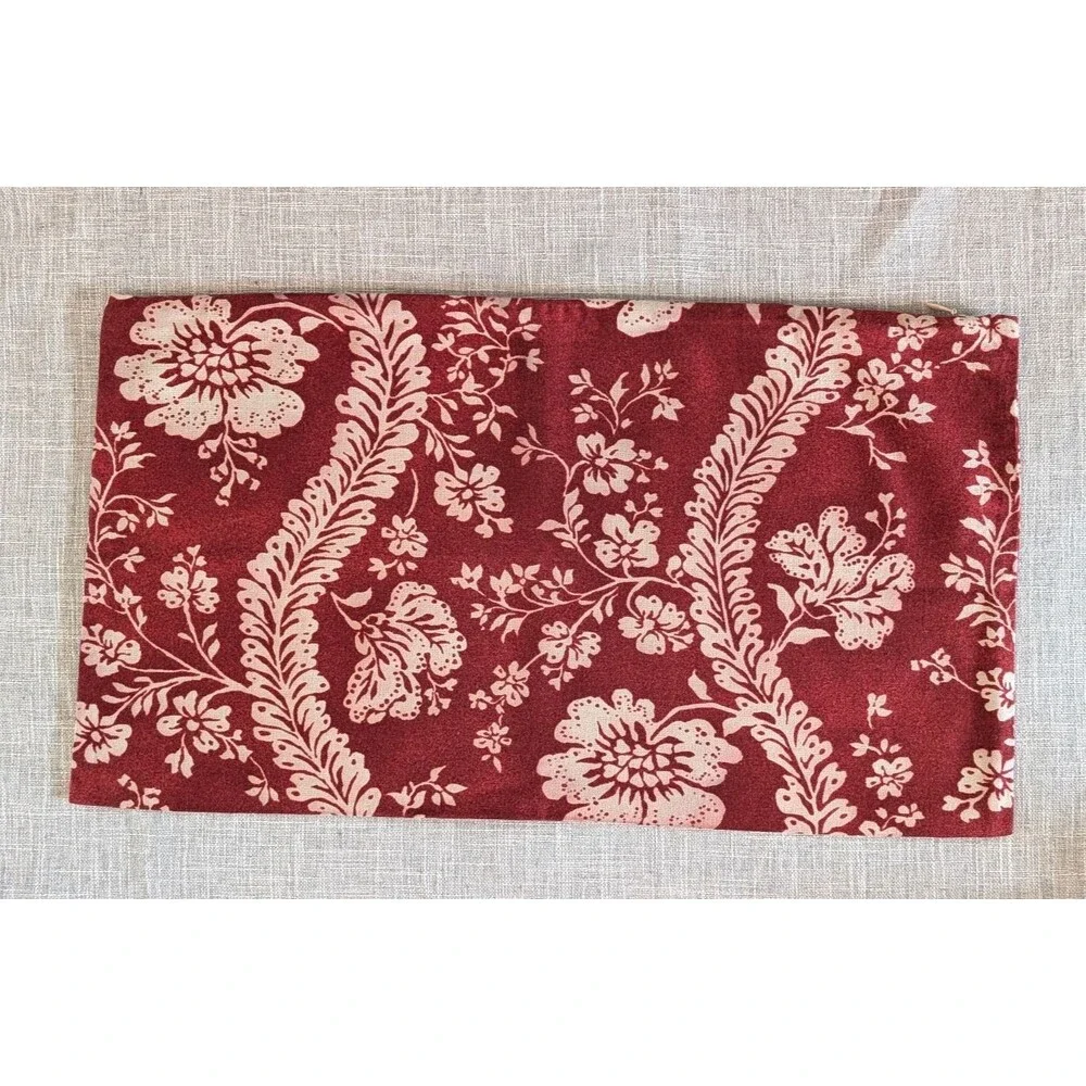 POTTERY BARN 12x20 COTTON LINEN LUMBAR PILLOW COVER RED / IVORY JACOBEAN FLORAL